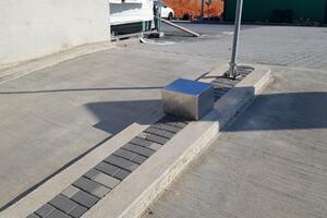 Entrance to the parking lot in the underground garages equipped with terminals