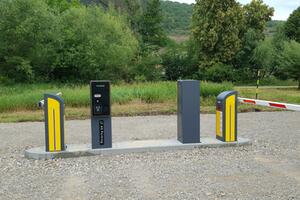 Barriers at the entrance to private land, parking lot and hotel