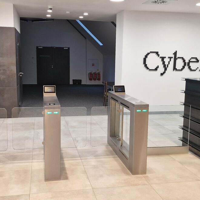 Speedgate turnstile system for entering the premises of CyberCampus CZ