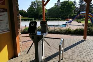 Double turnstile for checking tickets at the swimming pool