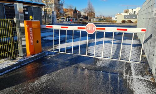 Industrial barriers with shutters at the entrance to the GIBS headquarters